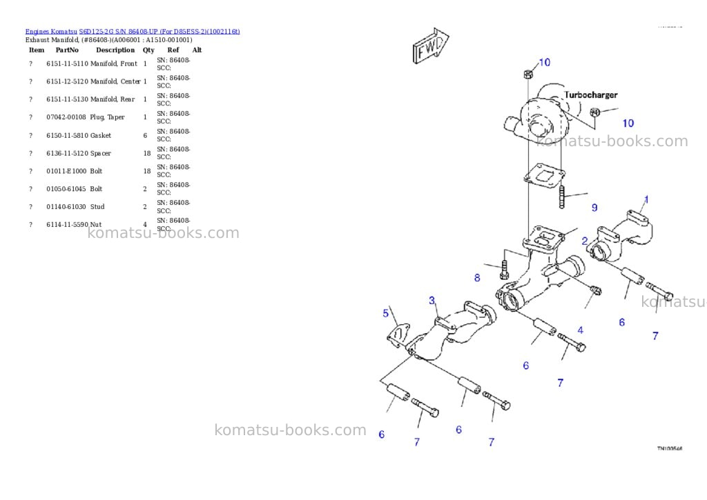 Komatsu S6D125-2G S/N 86408-UP (For D85ESS-2) Parts catalog cover Page 5 Komatsu S6D125-2G S/N 86408-UP (For D85ESS-2) Parts catalog cover Page 5
