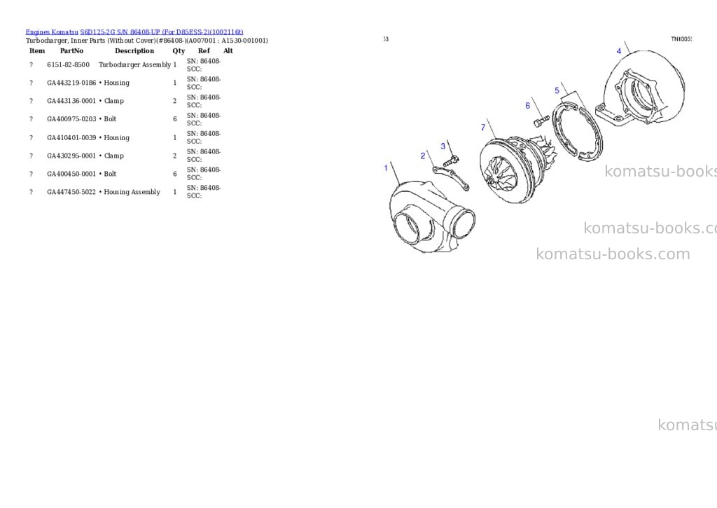 Komatsu S6D125-2G S/N 86408-UP (For D85ESS-2) Parts catalog cover Page 6 Komatsu S6D125-2G S/N 86408-UP (For D85ESS-2) Parts catalog cover Page 6