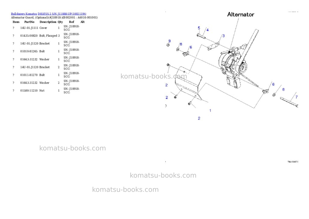 Komatsu D85ESS-2 S/N J11888-UP Parts catalog cover