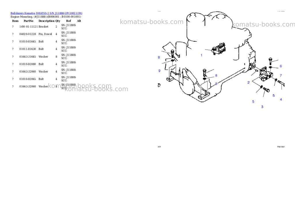 Komatsu D85ESS-2 S/N J11888-UP Parts catalog cover Page 3