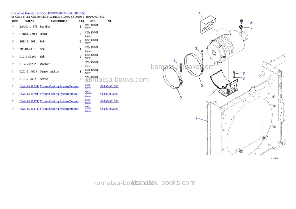 Komatsu PC950-11E0 S/N 10001-UP Parts catalog cover Komatsu PC950-11E0 S/N 10001-UP Parts catalog cover