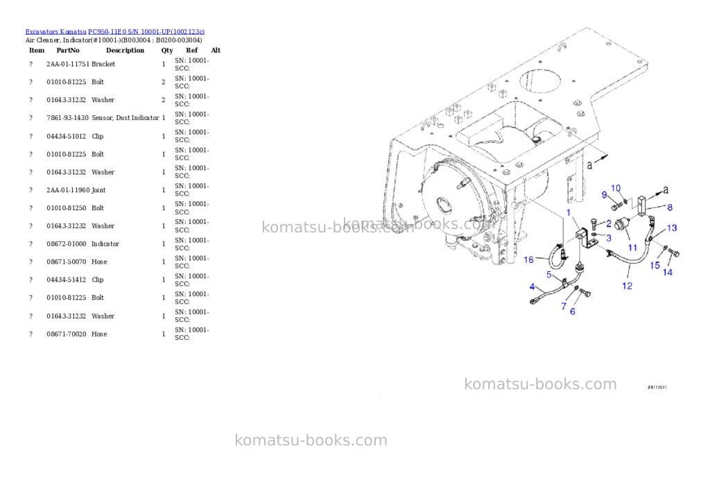 Komatsu PC950-11E0 S/N 10001-UP Parts catalog cover Page 10 Komatsu PC950-11E0 S/N 10001-UP Parts catalog cover Page 10