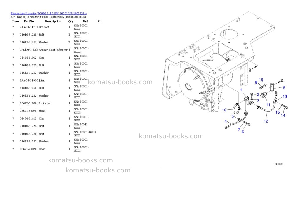 Komatsu PC950-11E0 S/N 10001-UP Parts catalog cover Page 5 Komatsu PC950-11E0 S/N 10001-UP Parts catalog cover Page 5