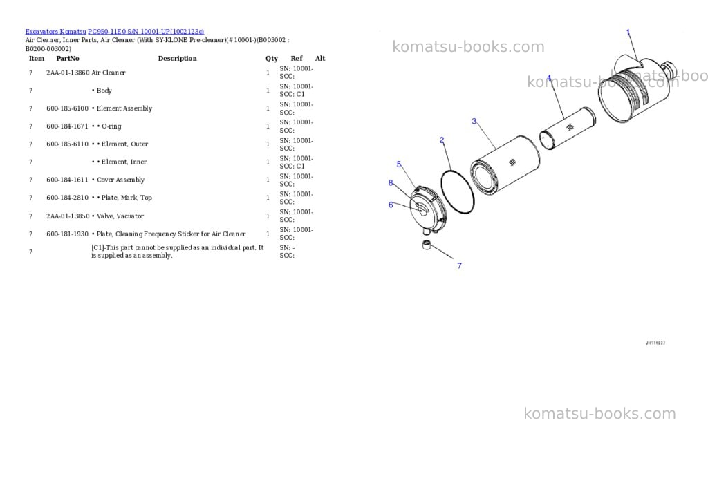 Komatsu PC950-11E0 S/N 10001-UP Parts catalog cover Page 8 Komatsu PC950-11E0 S/N 10001-UP Parts catalog cover Page 8