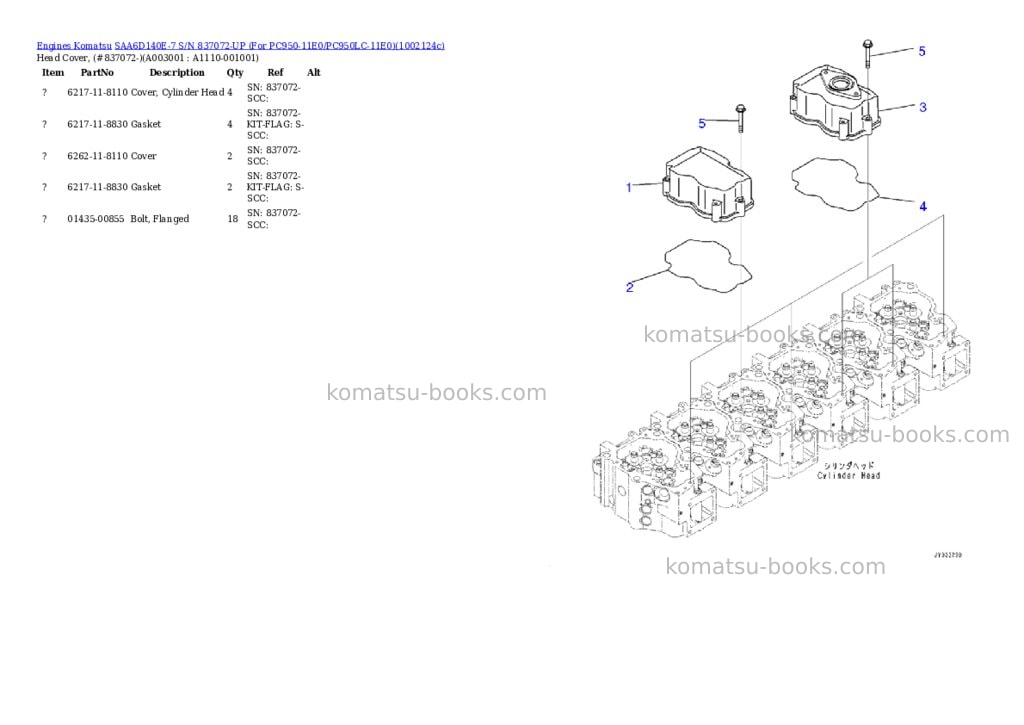 Komatsu SAA6D140E-7 S/N 837072-UP (For PC950-11E0/PC950LC-11E0) Parts catalog cover Page 5