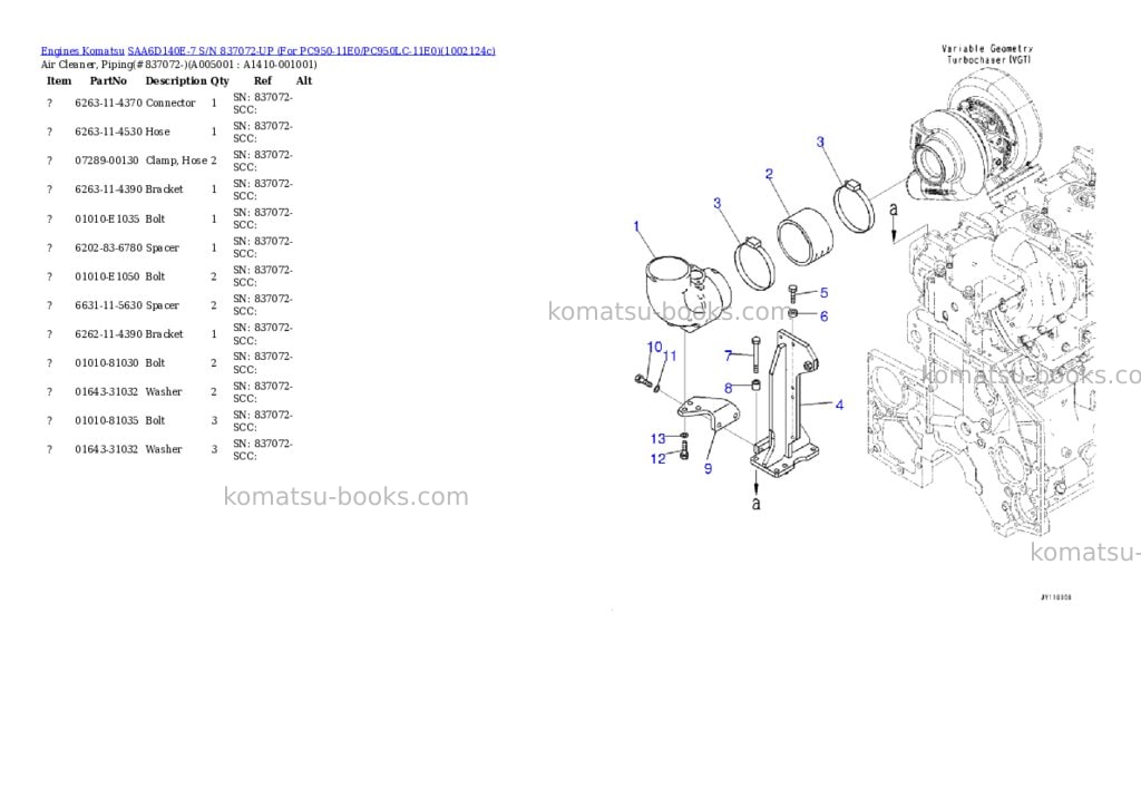 Komatsu SAA6D140E-7 S/N 837072-UP (For PC950-11E0/PC950LC-11E0) Parts catalog cover Page 7