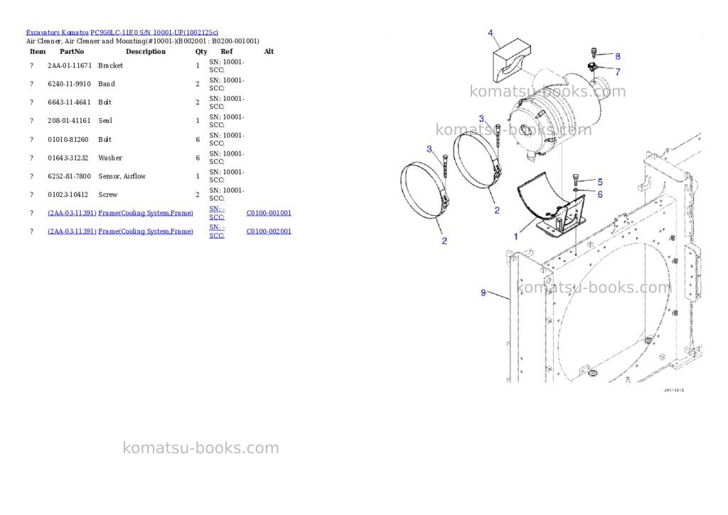 Komatsu PC950LC-11E0 S/N 10001-UP Parts catalog cover Komatsu PC950LC-11E0 S/N 10001-UP Parts catalog cover