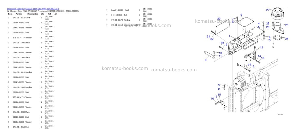 Komatsu PC950LC-11E0 S/N 10001-UP Parts catalog cover Page 10 Komatsu PC950LC-11E0 S/N 10001-UP Parts catalog cover Page 10