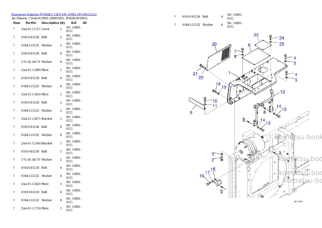Komatsu PC950LC-11E0 S/N 10001-UP Parts catalog cover Page 5 Komatsu PC950LC-11E0 S/N 10001-UP Parts catalog cover Page 5