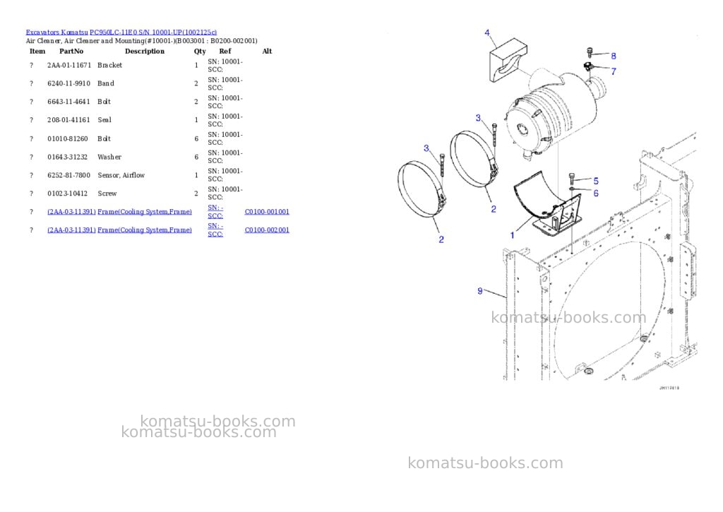 Komatsu PC950LC-11E0 S/N 10001-UP Parts catalog cover Page 6 Komatsu PC950LC-11E0 S/N 10001-UP Parts catalog cover Page 6
