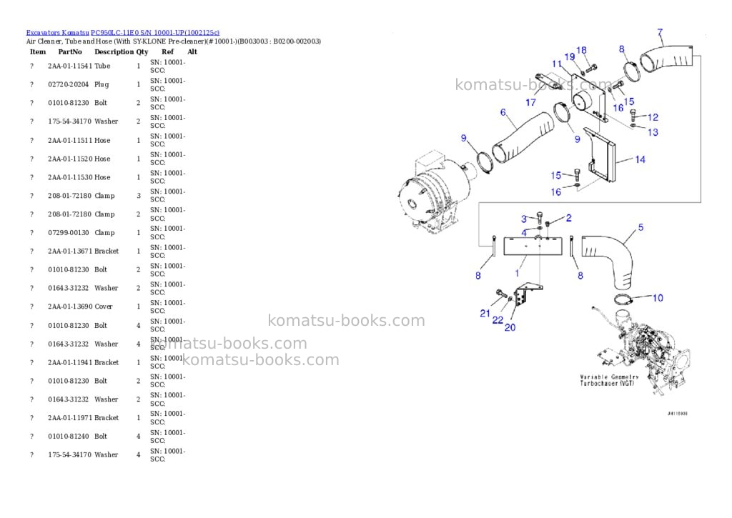 Komatsu PC950LC-11E0 S/N 10001-UP Parts catalog cover Page 8 Komatsu PC950LC-11E0 S/N 10001-UP Parts catalog cover Page 8