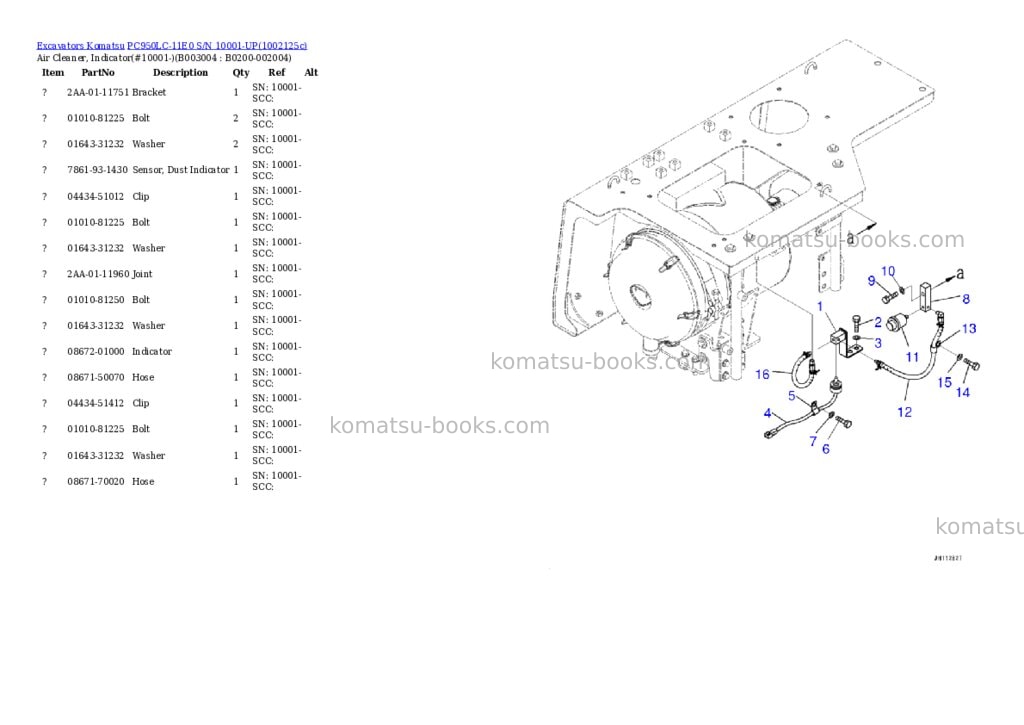 Komatsu PC950LC-11E0 S/N 10001-UP Parts catalog cover Page 9 Komatsu PC950LC-11E0 S/N 10001-UP Parts catalog cover Page 9