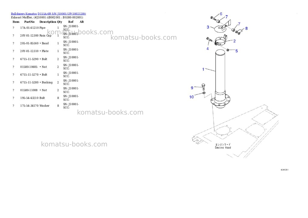 Komatsu D155A-6R S/N J10001-UP Parts catalog cover Komatsu D155A-6R S/N J10001-UP Parts catalog cover