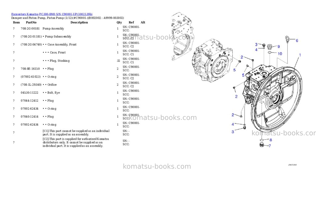 Komatsu PC300-8M0 S/N C90001-UP Parts catalog cover Page 2 Komatsu PC300-8M0 S/N C90001-UP Parts catalog cover Page 2