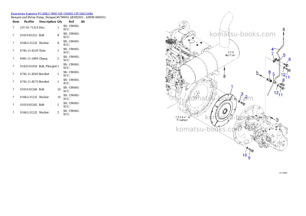 Komatsu PC300LC-8M0 S/N C90001-UP Parts catalog cover Komatsu PC300LC-8M0 S/N C90001-UP Parts catalog cover