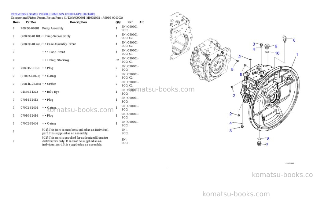 Komatsu PC300LC-8M0 S/N C90001-UP Parts catalog cover Page 2 Komatsu PC300LC-8M0 S/N C90001-UP Parts catalog cover Page 2