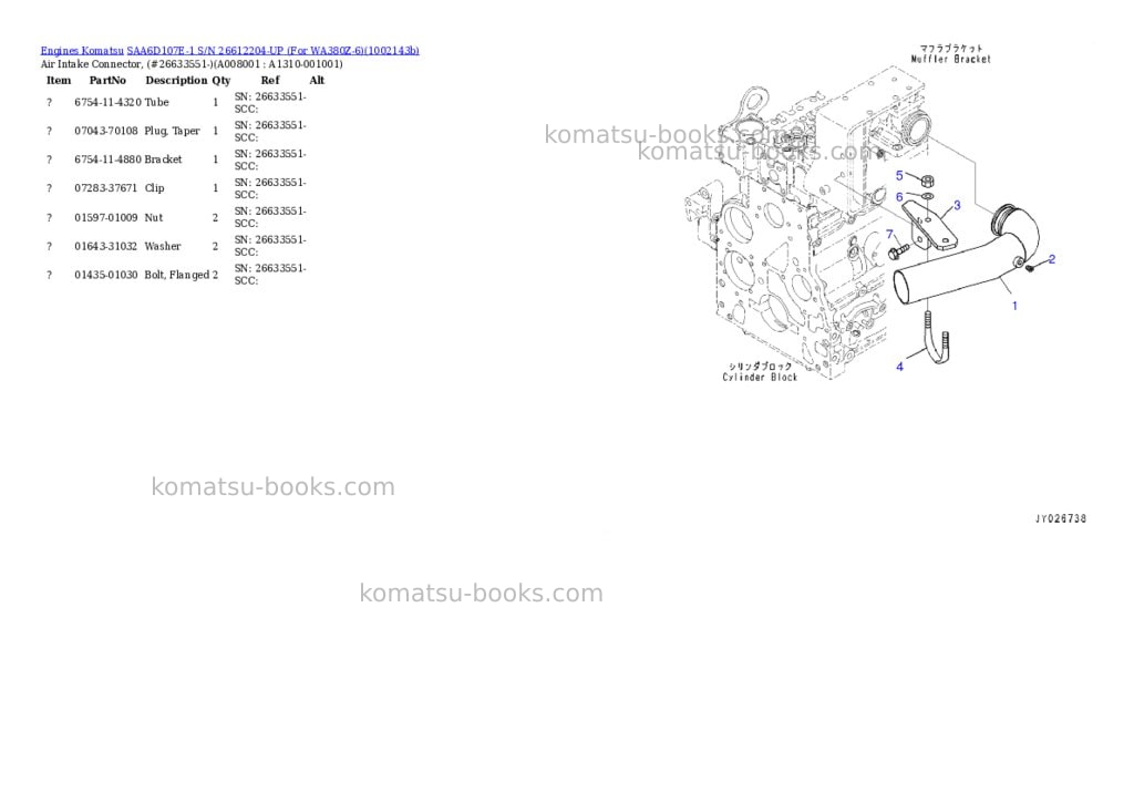 Komatsu SAA6D107E-1 S/N 26612204-UP (For WA380Z-6) Parts catalog cover Page 7 Komatsu SAA6D107E-1 S/N 26612204-UP (For WA380Z-6) Parts catalog cover Page 7
