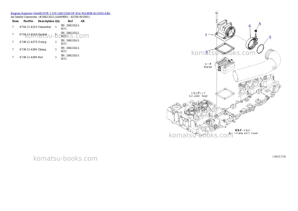 Komatsu SAA6D107E-1 S/N 26612204-UP (For WA380Z-6) Parts catalog cover Page 8 Komatsu SAA6D107E-1 S/N 26612204-UP (For WA380Z-6) Parts catalog cover Page 8