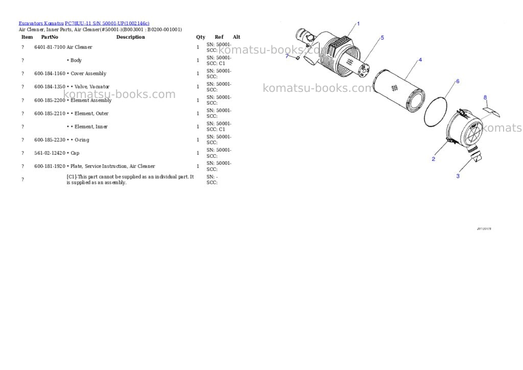 Komatsu PC78UU-11 S/N 50001-UP Parts catalog cover Page 2