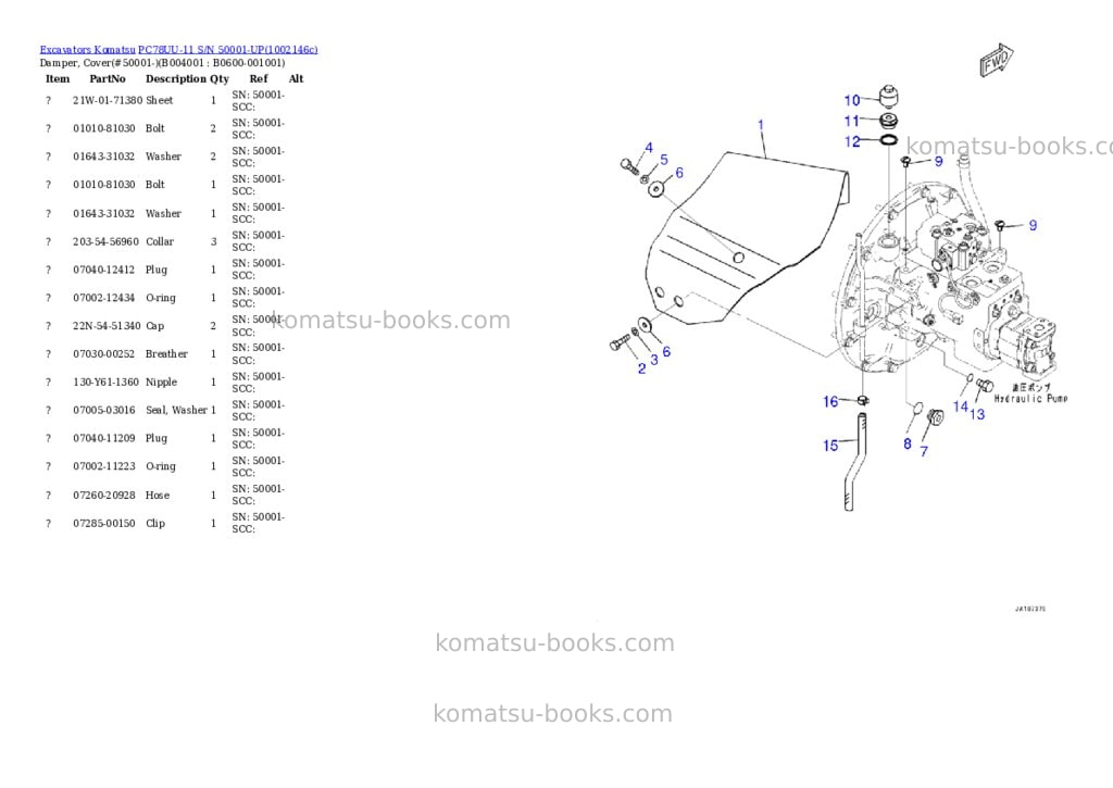 Komatsu PC78UU-11 S/N 50001-UP Parts catalog cover Page 4