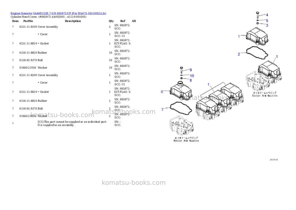 Komatsu SAA6D125E-7 S/N 865972-UP (For WA475-10) Parts catalog cover