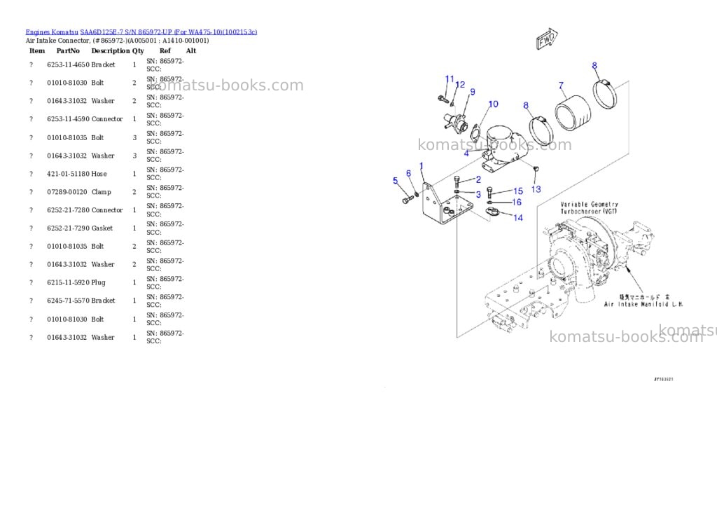 Komatsu SAA6D125E-7 S/N 865972-UP (For WA475-10) Parts catalog cover Page 5
