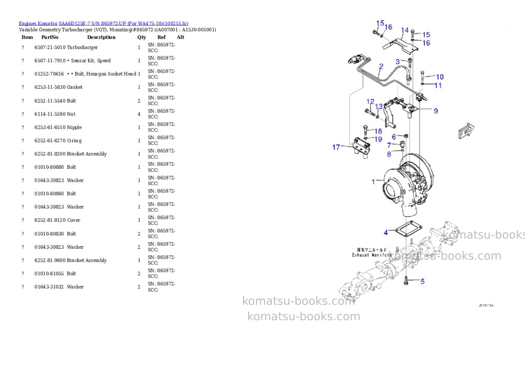 Komatsu SAA6D125E-7 S/N 865972-UP (For WA475-10) Parts catalog cover Page 7