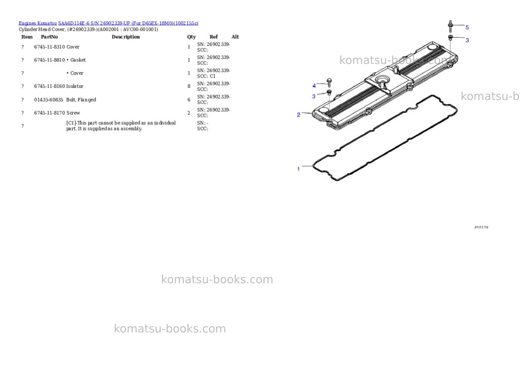 Komatsu SAA6D114E-6 S/N 26902339-UP (For D65EX-18M0) Parts catalog cover Komatsu SAA6D114E-6 S/N 26902339-UP (For D65EX-18M0) Parts catalog cover