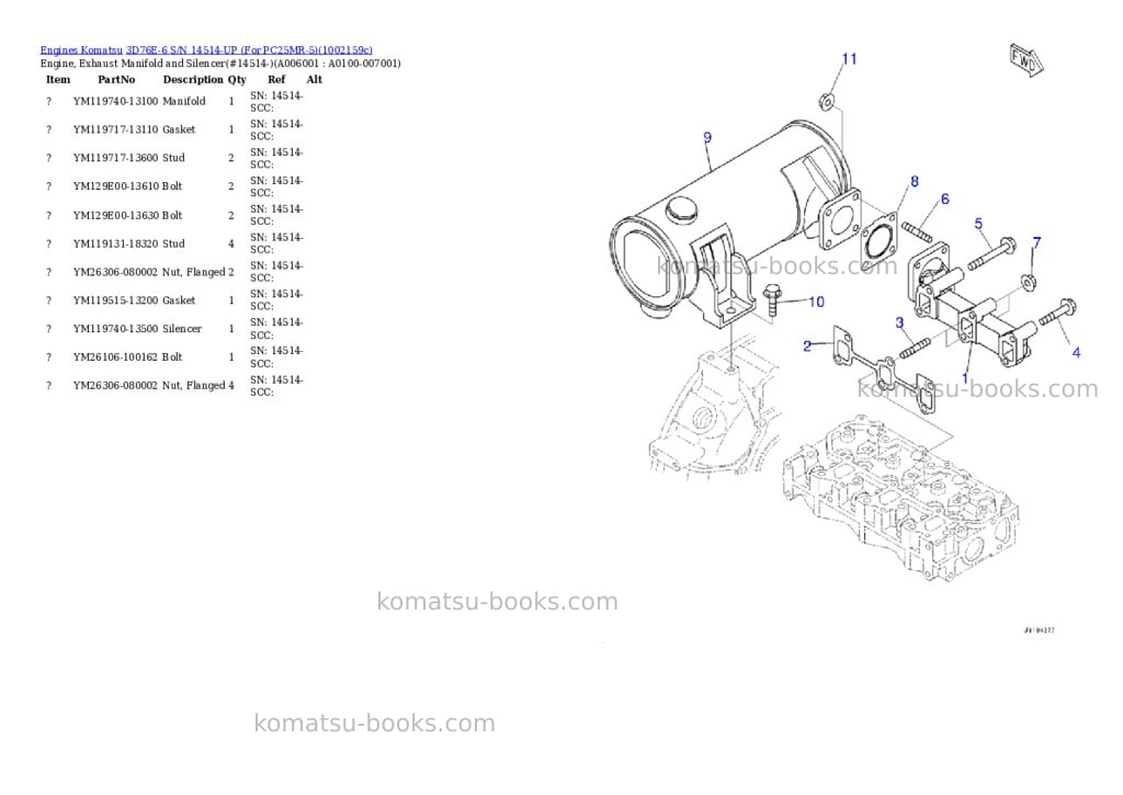 Komatsu 3D76E-6 S/N 14514-UP (For PC25MR-5) Parts catalog cover Page 5 Komatsu 3D76E-6 S/N 14514-UP (For PC25MR-5) Parts catalog cover Page 5
