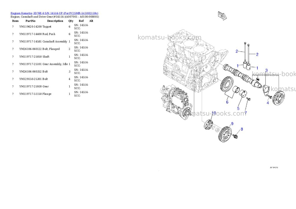 Komatsu 3D76E-6 S/N 14514-UP (For PC25MR-5) Parts catalog cover Page 6 Komatsu 3D76E-6 S/N 14514-UP (For PC25MR-5) Parts catalog cover Page 6