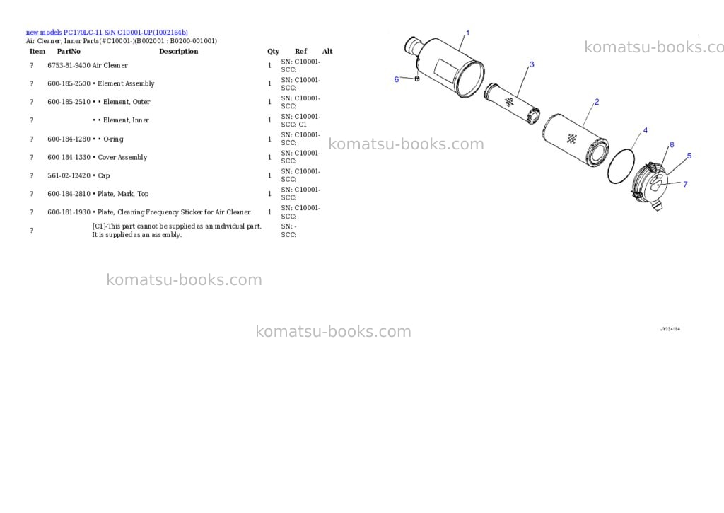 Komatsu PC170LC-11 S/N C10001-UP Parts catalog cover Page 2 Komatsu PC170LC-11 S/N C10001-UP Parts catalog cover Page 2