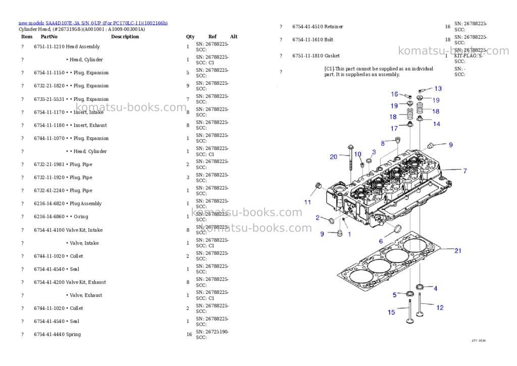 Komatsu SAA4D107E-3A S/N 0-UP (For PC170LC-11) Parts catalog cover