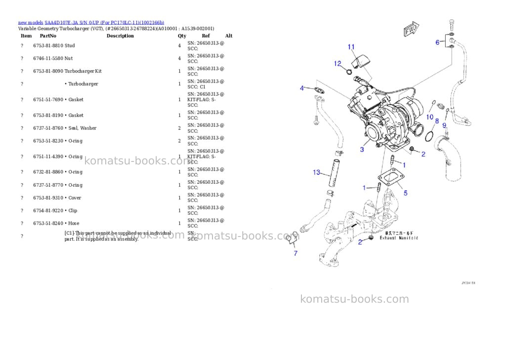Komatsu SAA4D107E-3A S/N 0-UP (For PC170LC-11) Parts catalog cover Page 10