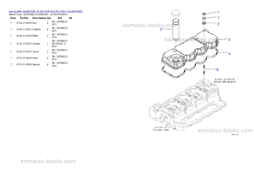 Komatsu SAA4D107E-3A S/N 0-UP (For PC170LC-11) Parts catalog cover Page 4