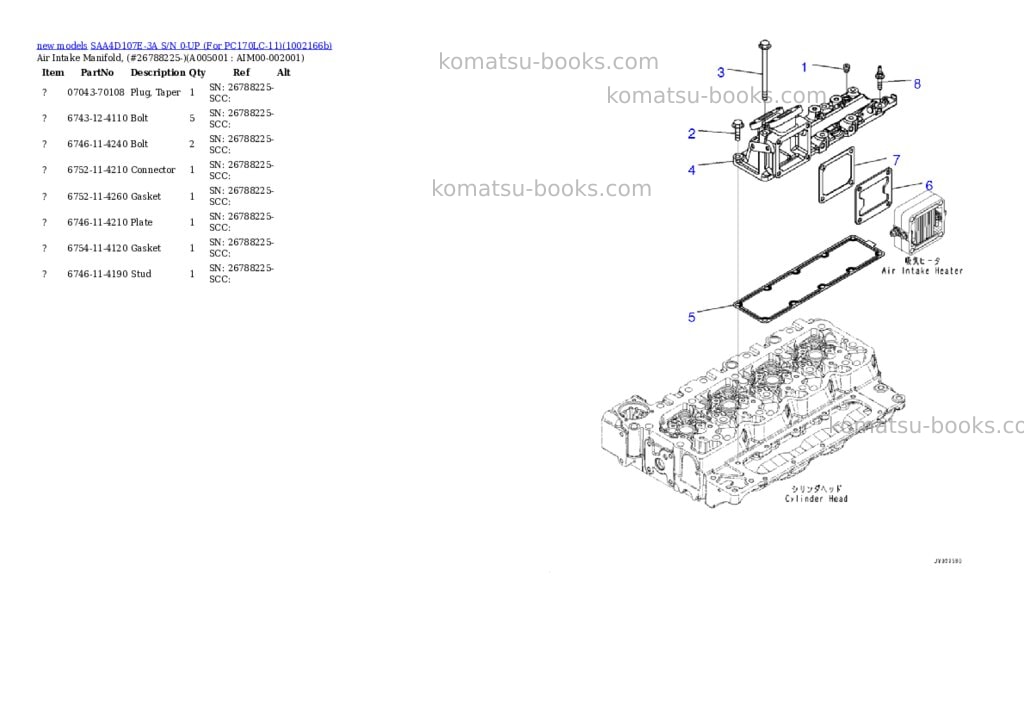 Komatsu SAA4D107E-3A S/N 0-UP (For PC170LC-11) Parts catalog cover Page 5