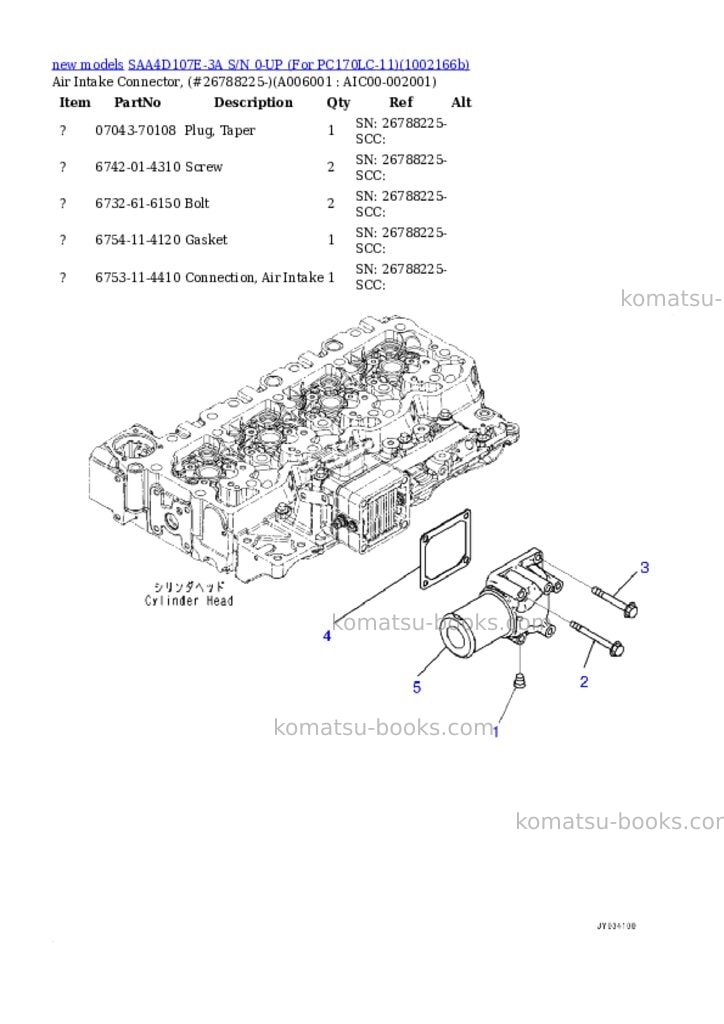 Komatsu SAA4D107E-3A S/N 0-UP (For PC170LC-11) Parts catalog cover Page 6