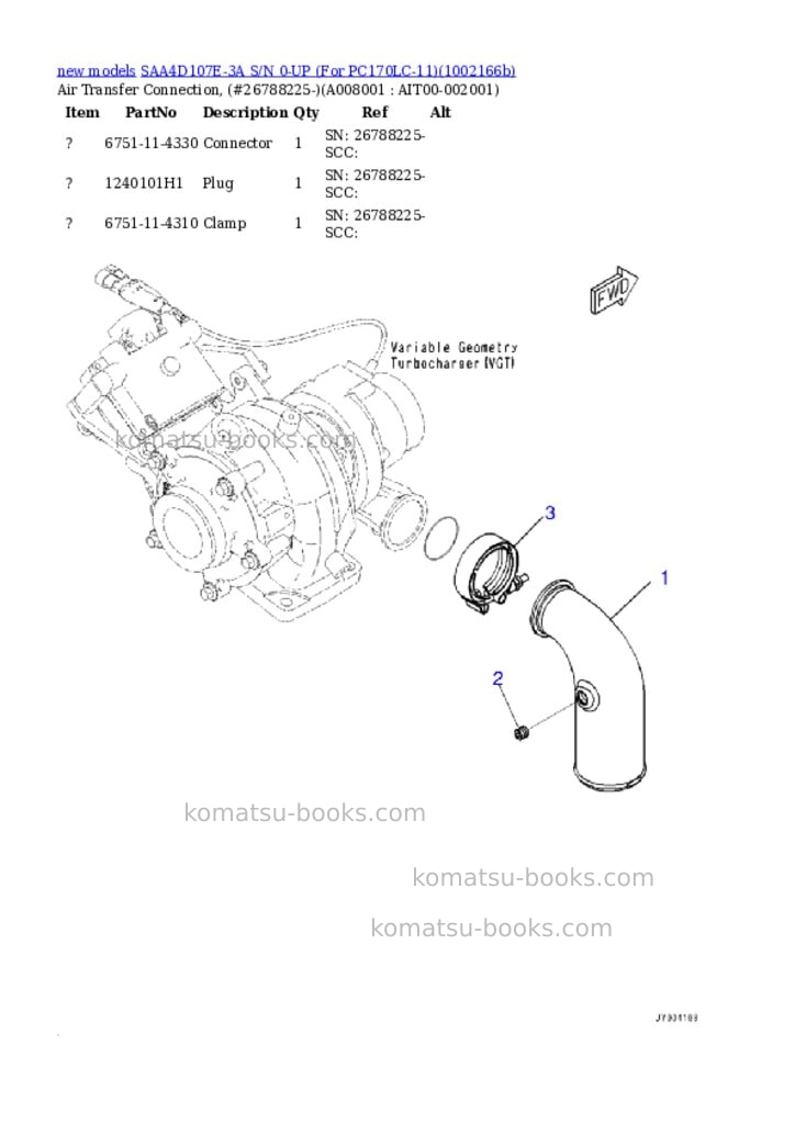 Komatsu SAA4D107E-3A S/N 0-UP (For PC170LC-11) Parts catalog cover Page 8