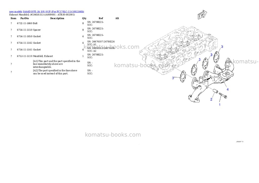 Komatsu SAA4D107E-3A S/N 0-UP (For PC170LC-11) Parts catalog cover Page 9