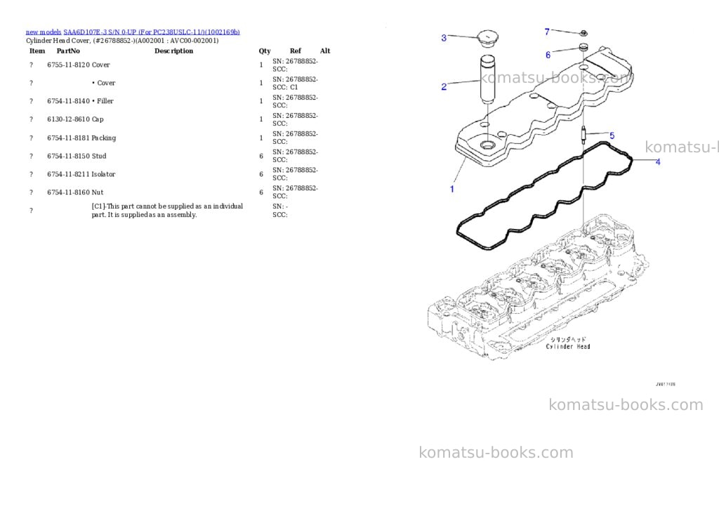 Komatsu SAA6D107E-3 S/N 0-UP (For PC238USLC-11/) Parts catalog cover Page 3 Komatsu SAA6D107E-3 S/N 0-UP (For PC238USLC-11/) Parts catalog cover Page 3