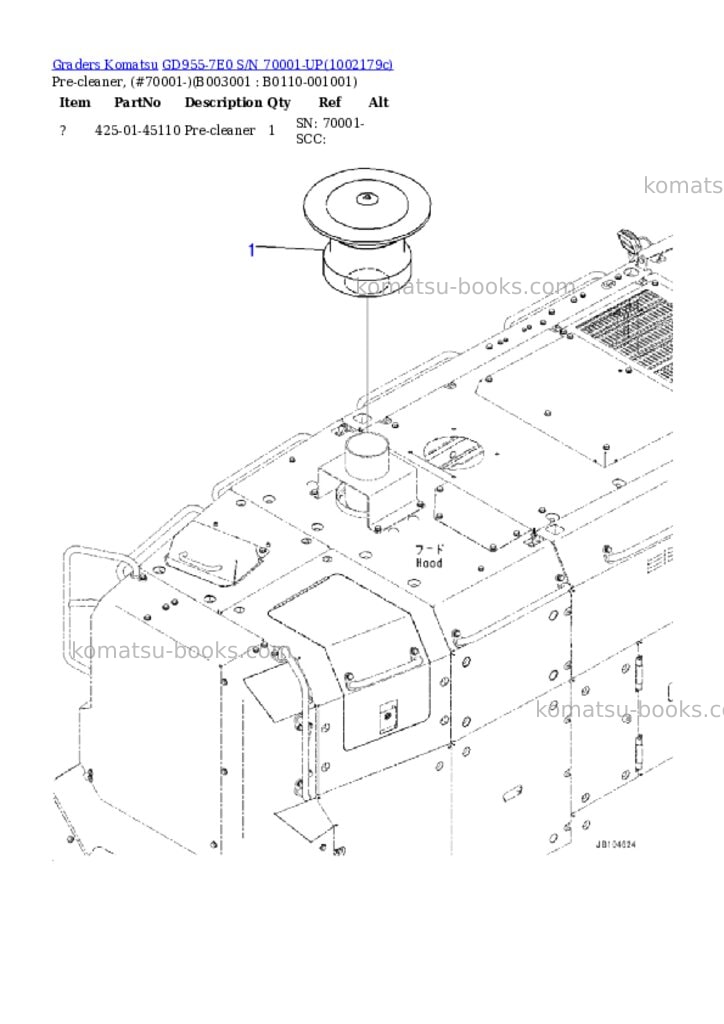 Komatsu GD955-7E0 S/N 70001-UP Parts catalog cover Page 8