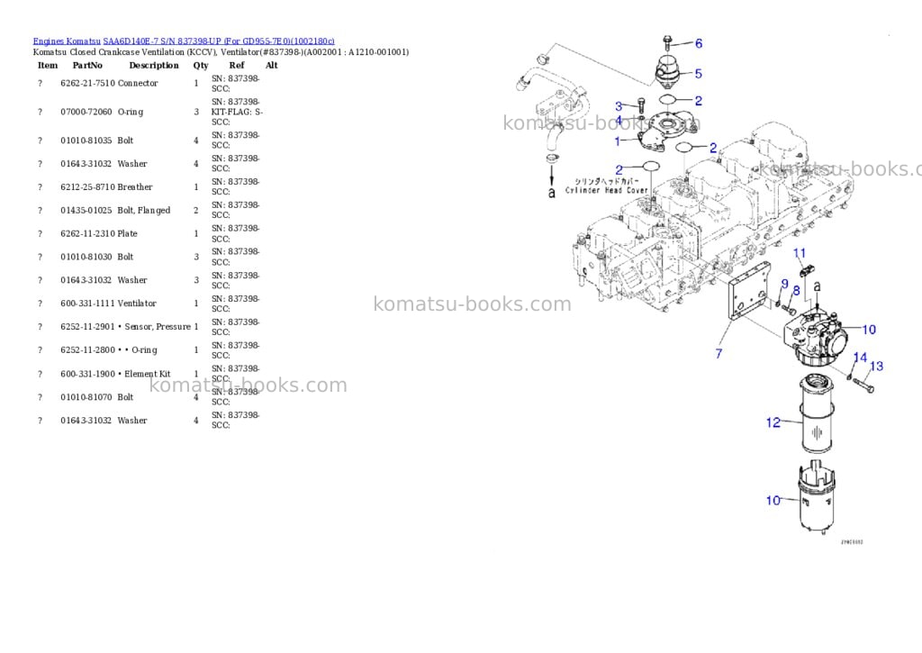 Komatsu SAA6D140E-7 S/N 837398-UP (For GD955-7E0) Parts catalog cover