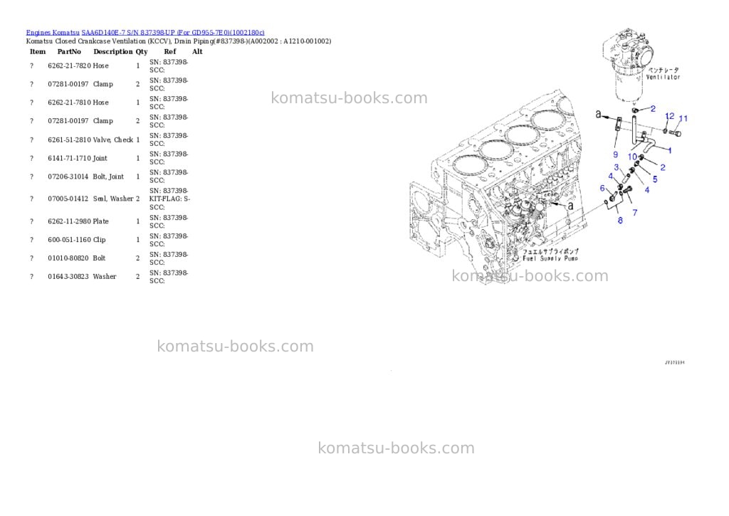 Komatsu SAA6D140E-7 S/N 837398-UP (For GD955-7E0) Parts catalog cover Page 2