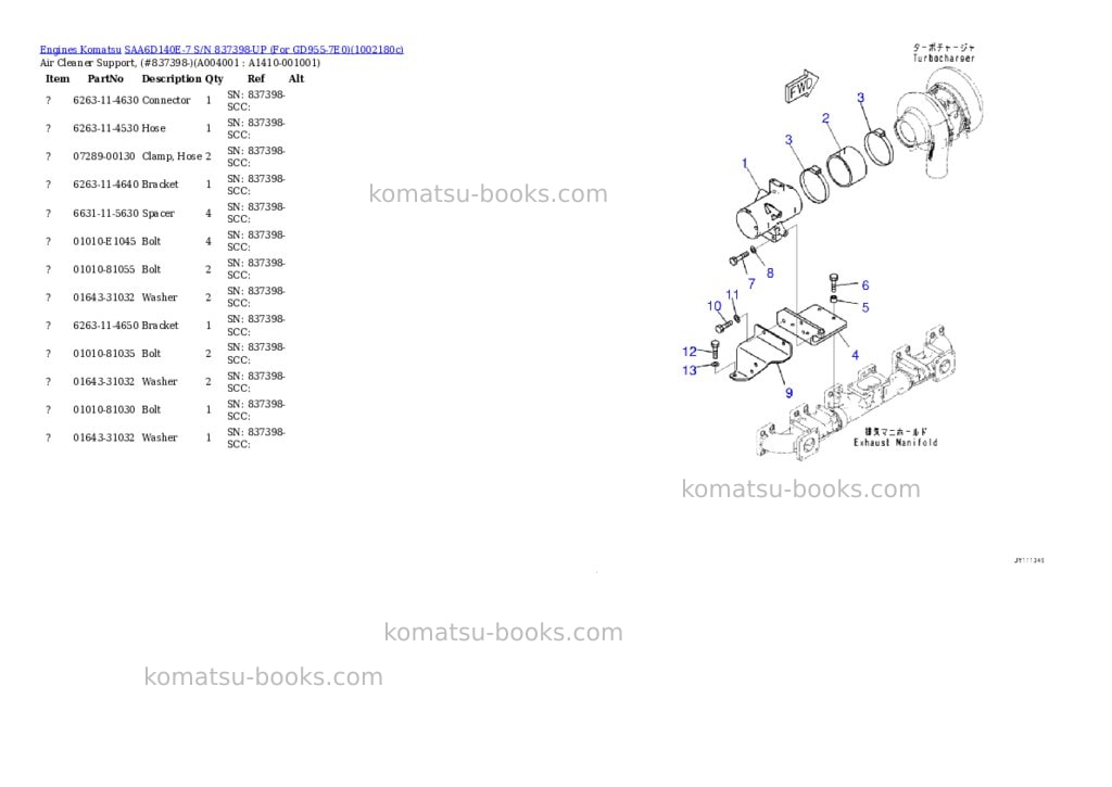 Komatsu SAA6D140E-7 S/N 837398-UP (For GD955-7E0) Parts catalog cover Page 6