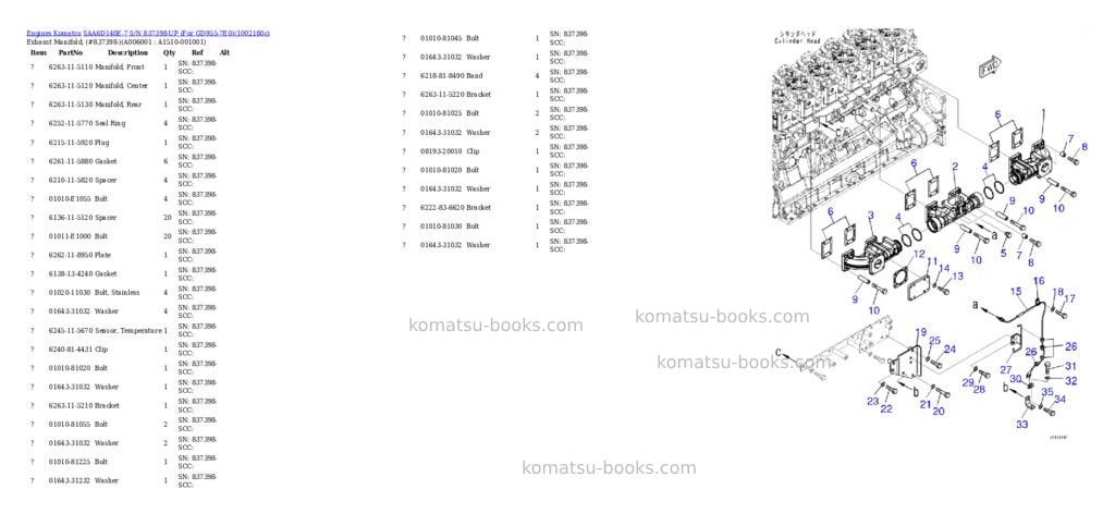 Komatsu SAA6D140E-7 S/N 837398-UP (For GD955-7E0) Parts catalog cover Page 8