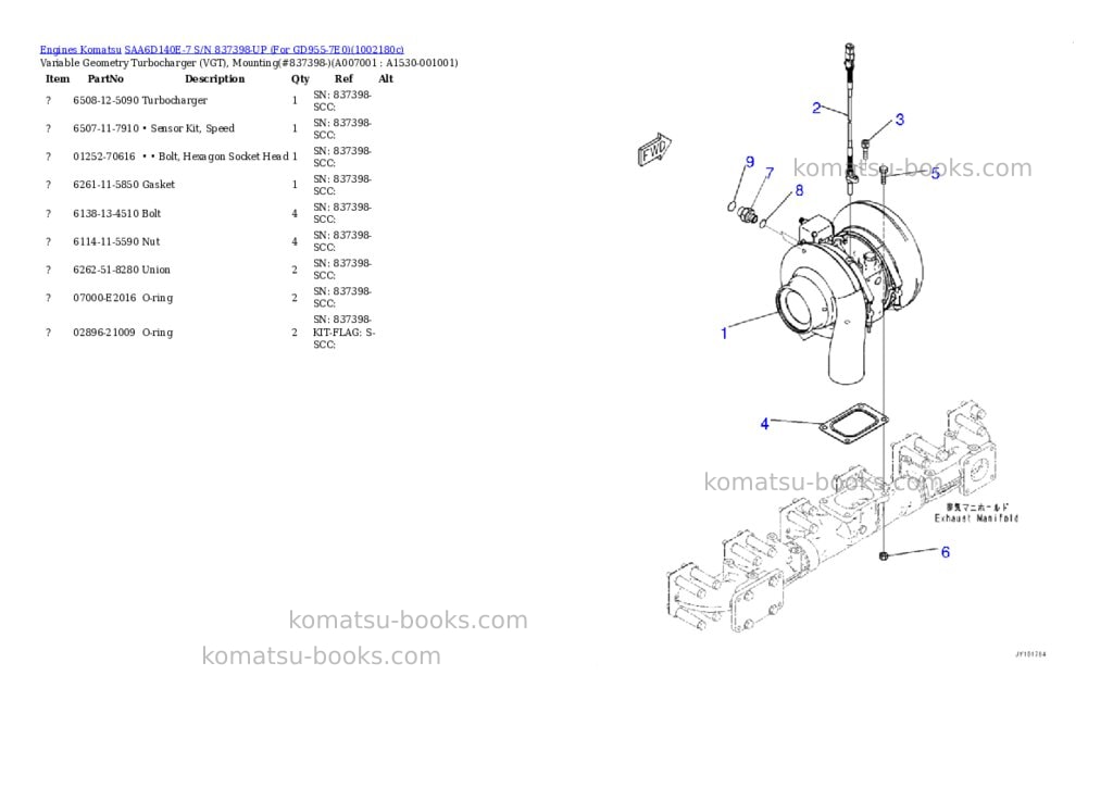 Komatsu SAA6D140E-7 S/N 837398-UP (For GD955-7E0) Parts catalog cover Page 9