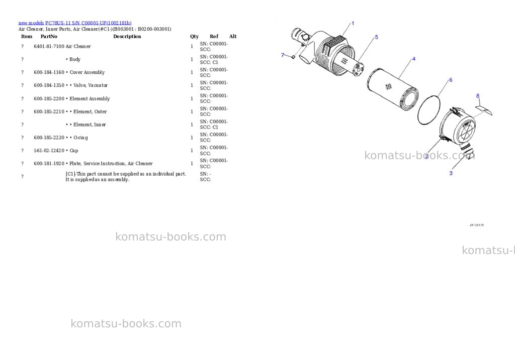 Komatsu PC78US-11 S/N C00001-UP Parts catalog cover Page 3 Komatsu PC78US-11 S/N C00001-UP Parts catalog cover Page 3