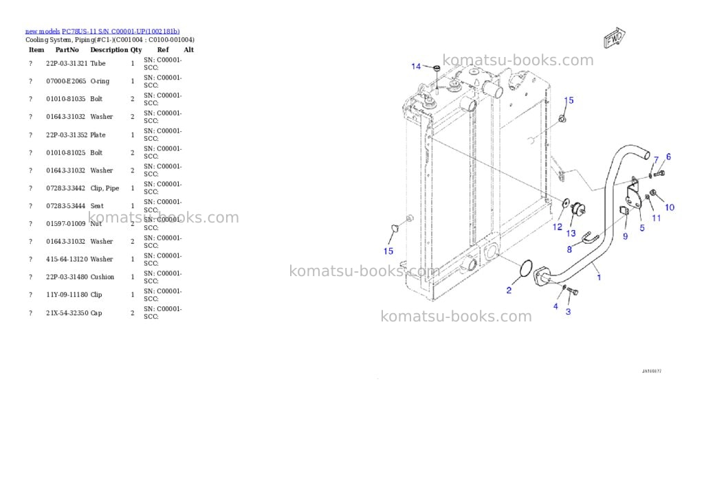 Komatsu PC78US-11 S/N C00001-UP Parts catalog cover Page 9 Komatsu PC78US-11 S/N C00001-UP Parts catalog cover Page 9