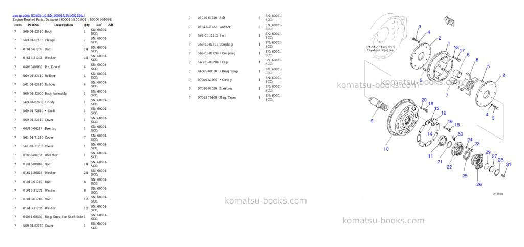 Komatsu HD605-10 S/N 60001-UP Parts catalog cover Komatsu HD605-10 S/N 60001-UP Parts catalog cover