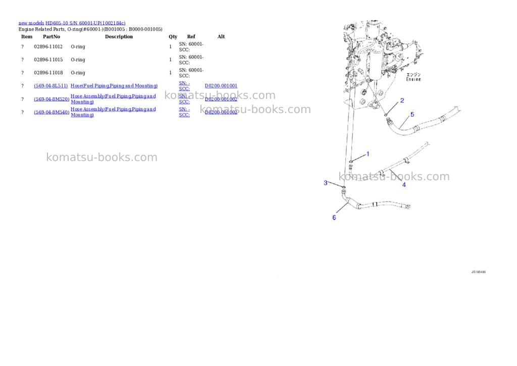 Komatsu HD605-10 S/N 60001-UP Parts catalog cover Page 5 Komatsu HD605-10 S/N 60001-UP Parts catalog cover Page 5