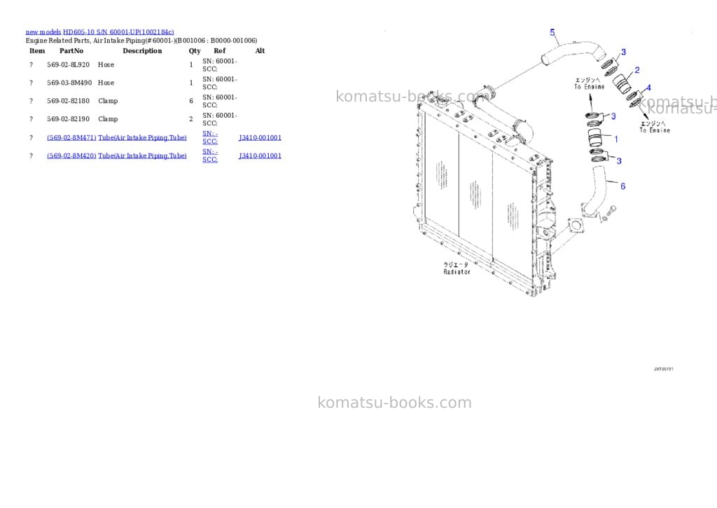 Komatsu HD605-10 S/N 60001-UP Parts catalog cover Page 6 Komatsu HD605-10 S/N 60001-UP Parts catalog cover Page 6